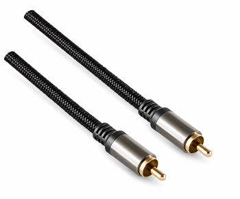 HQ Cinch Koaxialkabel, Textilgewebe, Cinch Stecker - Cinch Stecker, Kabeldurchm. 5,8mm, schwarz, DINIC Box, Länge 2,50m